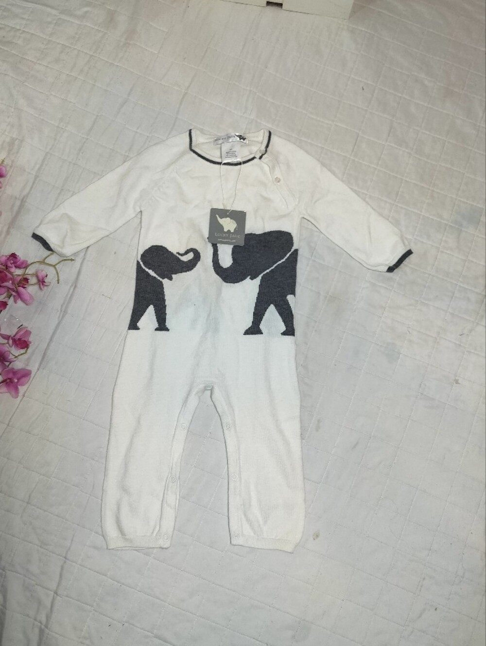 Lucky Jade White and Gray Elephant Knit Pajamas